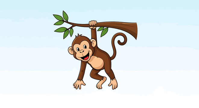 Monkey Hanging From Branch Tree.