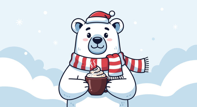 Polar Bear Wearing Santa Hat.
