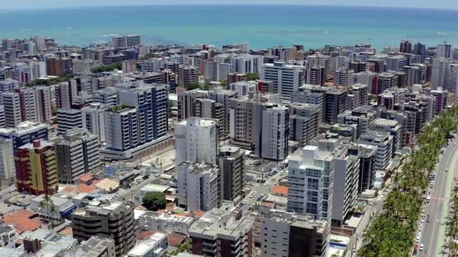 Aerial view of modern buildings along the Brazilian coast in Macei&oacute;, Alagoas, Brazil.