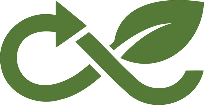 Green infinity symbol with leaf and arrow