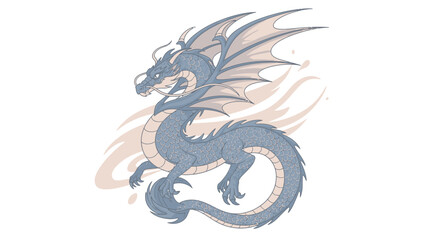 Fototapeta premium Fantasy dragon illustration flying with wings on a white background
