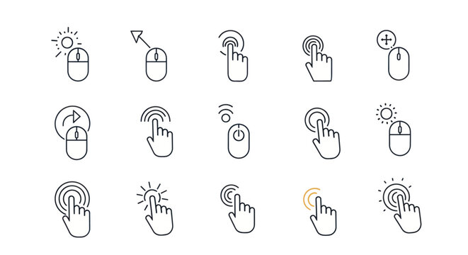 Collection of computer mouse and hand click icons