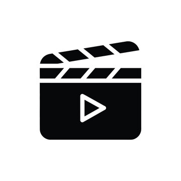 Minimalist Black Movie Clapperboard Icon with Play Button Symbol