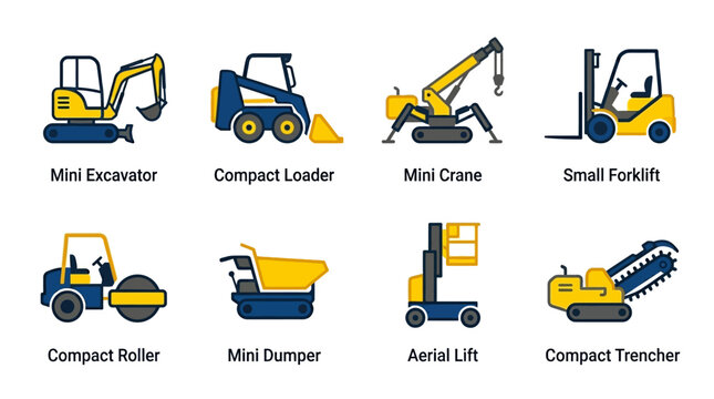 Yellow and blue compact construction equipment.