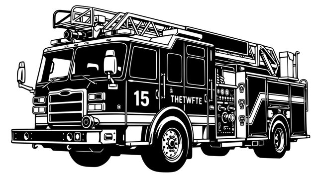 Fire truck with number 15 on side and ladder on top