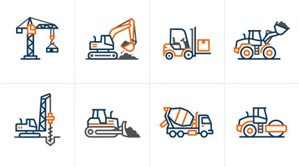 Construction vehicles and equipment icons. © Bambang