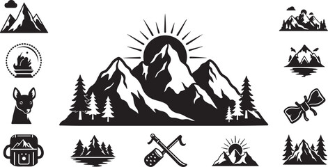 Obraz premium Mountain landscape and outdoor adventure icons with mountain