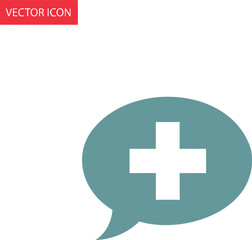 Fototapeta premium Teal speech bubble with a white cross on a pure symbolizing medical communication