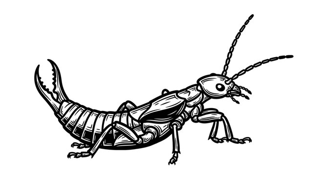 Detailed illustration of an earwig insect on white background