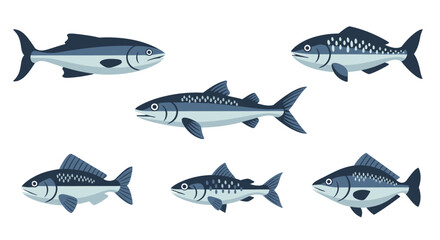 Fototapeta premium Set of stylized fish illustrations diverse marine species in a vector format
