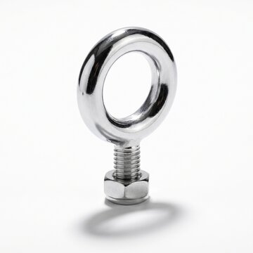 Chrome Steel Eye Bolt with Hex Nut Isolated on Pure White Background