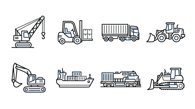 Heavy Machinery Construction Equipment Icons.
