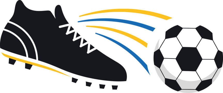 Soccer boot kicking a ball vector illustration with motion lines isolated on a white background