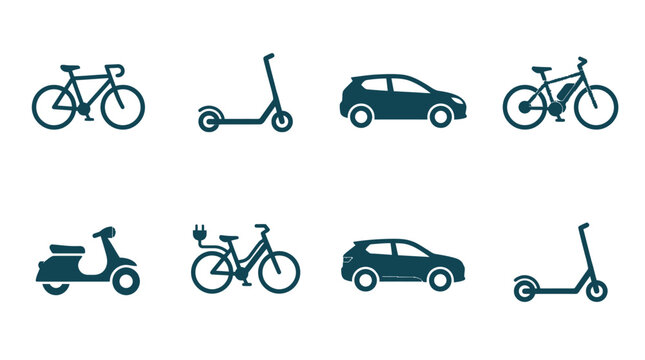 Vehicles icons of cars and bicycles.
