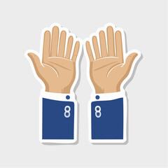 Obraz premium Two Hands Raised in a Business Suit
