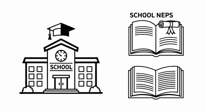 School Building With Graduation Cap.