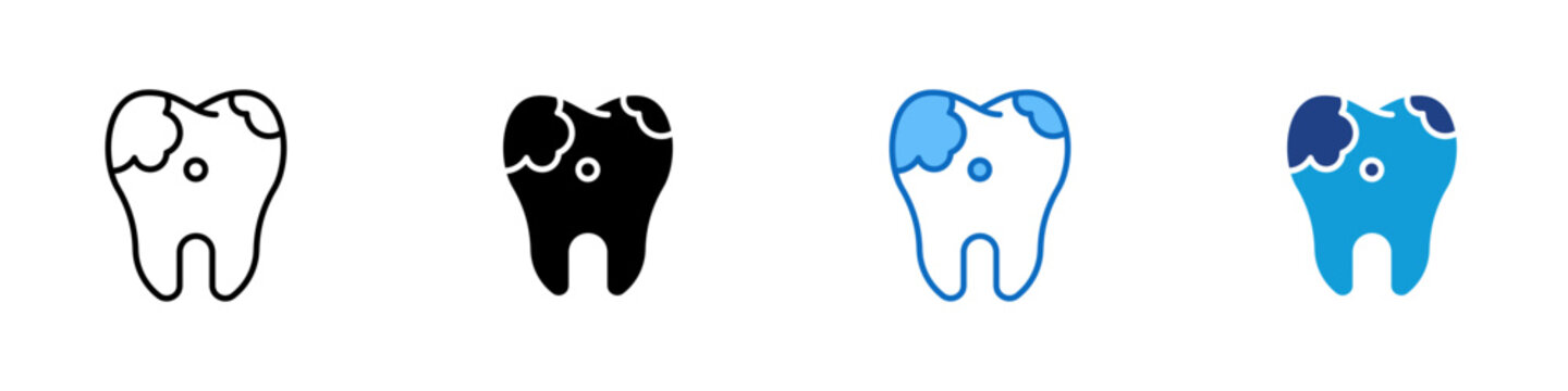 Plaque Tooth Multiple Style Icon Design Vector - Tooth with plaque buildup representing oral hygiene problems, bacterial accumulation, and dental cleaning