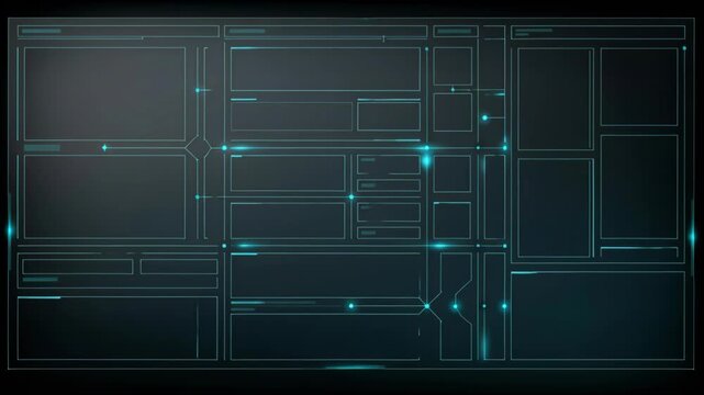 Futuristic Interface Grid with Glowing Cyan Panels