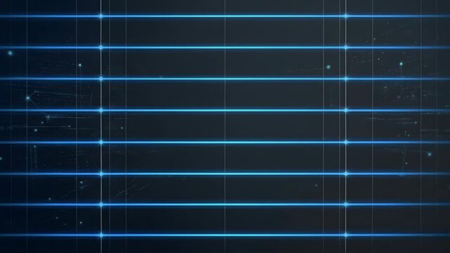 Blue Grid Background with Glowing Horizontal Lines and Digital Particle Effects