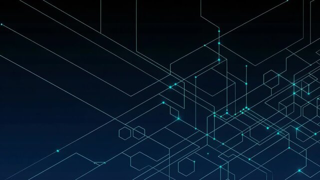 Digital Network Background with Glowing Geometric Lines and Hexagon Connections
