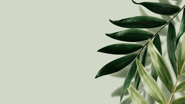 Minimalist green leaves on soft beige background