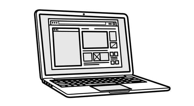 Laptop computer illustration screen displaying website layout template
