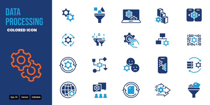 data processing colored icon set vector design good for web and mobile app
