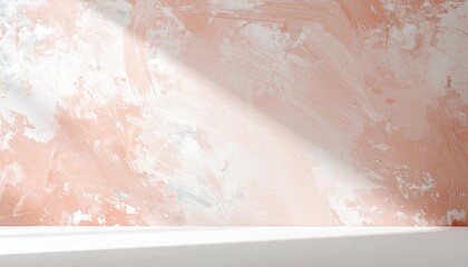 Fototapeta premium Peach textured wall background with sun light and shadows.