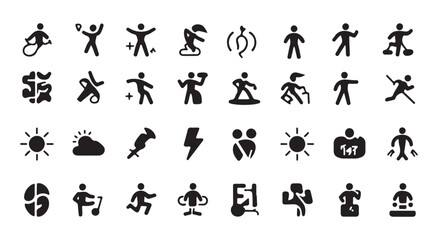 Naklejka premium Universal stick figure icons for people and outdoor activities.