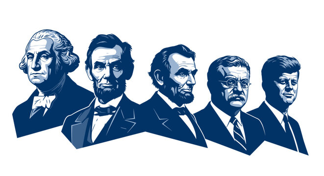 Illustration of five US presidents portraits.
