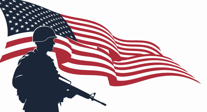 American soldier with rifle silhouette profile.