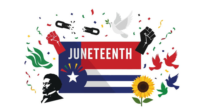 Juneteenth Celebration Emblem with Symbols.