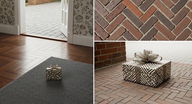 Brick entryway pattern and gift box detail.