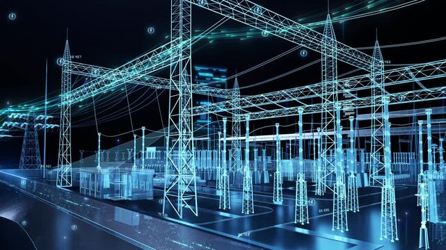 Digital Smart Power Grid Energy High-voltage line Engineering 3D animation,Digital Smart Power Grid Energy 3D animation