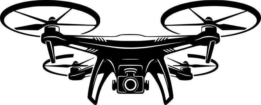 Quadcopter drone silhouette isolated on white background
