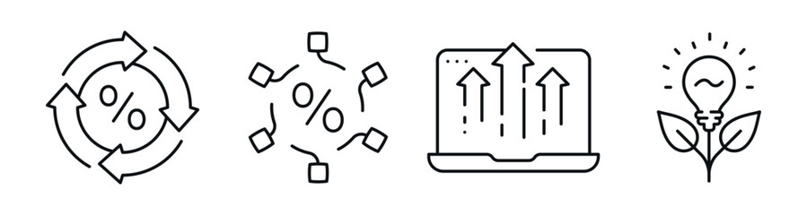 Fototapeta na wymiar Percent and growth icons depicting increase recycling and ideas. Editable stroke