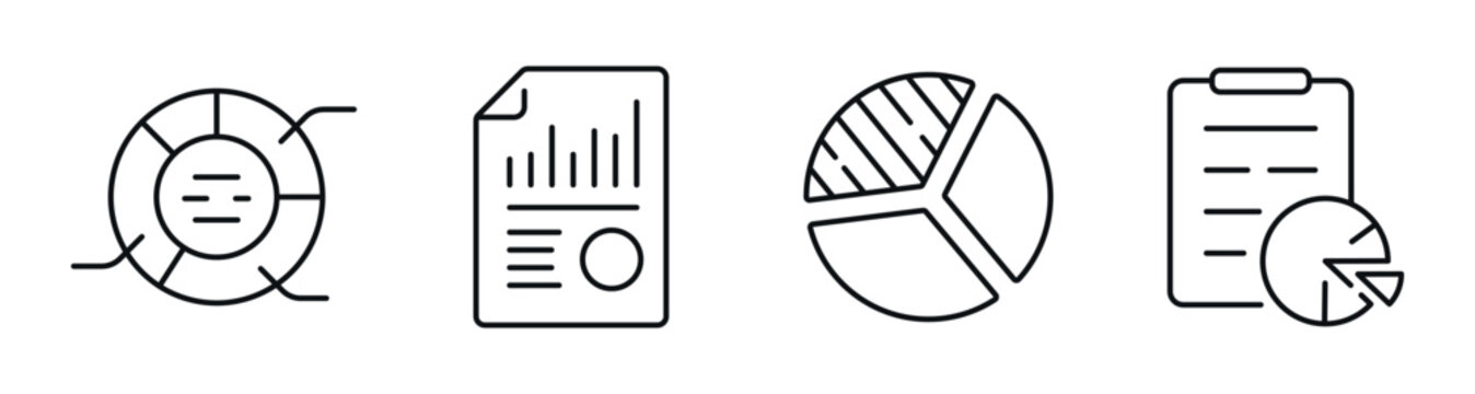 Business analytics and reporting icons depicting data charts. Editable stroke