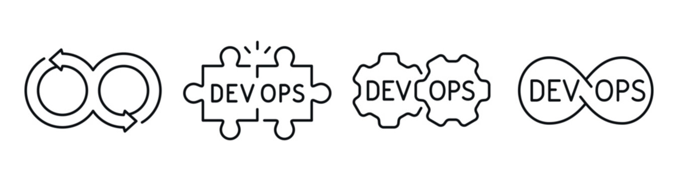 Devops symbols illustrating continuous integration and collaboration. Editable stroke