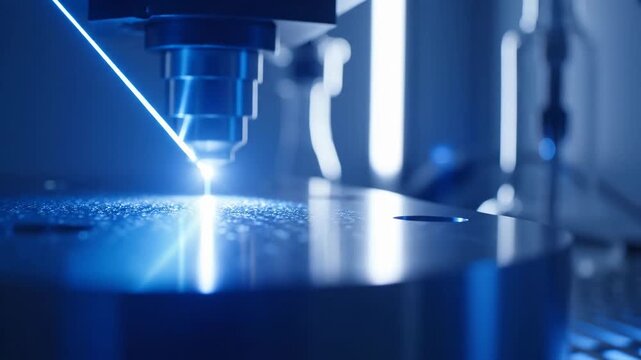 Precision Laser Machine Engraving Metal Surface With Bright Blue Beam and Sparks