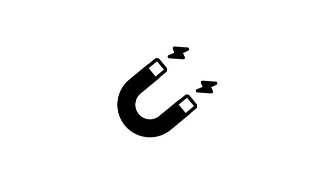 A bold flat icon of a horseshoe magnet with motion lines attracting a small object symbolizing magnetic force, attraction, lead generation, or content engagement strategies