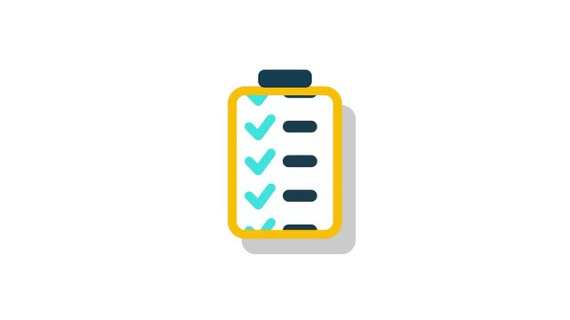 A flat icon showing a yellow clipboard with a checklist featuring multiple blue checkmarks representing task management, to-do lists, or project planning activities