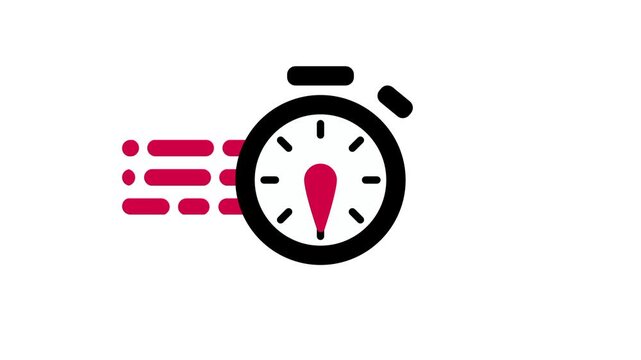 A flat icon combining a horizontal list of red lines with a classic stopwatch depicting time-tracked task lists, productivity measurement, or deadline-oriented workflow management