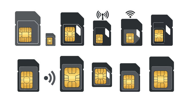 Various SIM cards and communication icons