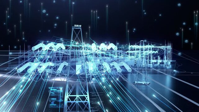 Digital Smart Power Grid Energy High-voltage line Engineering 3D animation,Digital Smart Power Grid Energy 3D animation.