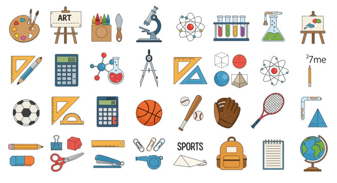 Education icons and learning tools.