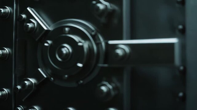 Heavy duty bank vault door with a robust locking mechanism and exposed rivets, symbolizing secure financial management, protection, and impenetrable storage for valuables