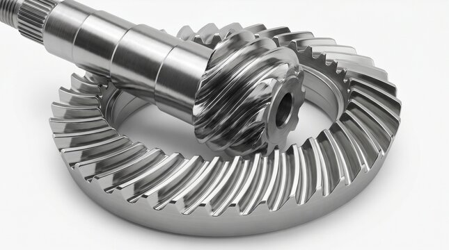 Metal gear ring and pinion set on white background