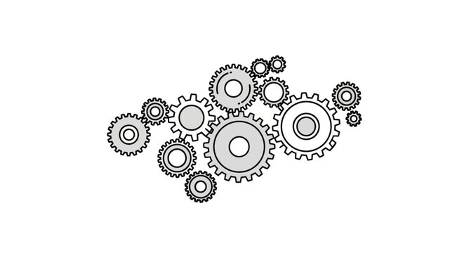 Interlocking industrial gear mechanism and mechanical cog wheels illustration