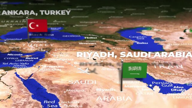Flight From Ankara TURKEY to Riyadh SAUDI ARABIA with flag pins