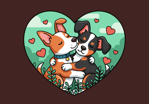Cute Dog Love Heart Illustration Vector Art - A Beautiful Depiction of Canine Companionship and Affection